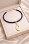 Navy Blue Braided Leather Cord Drop Form Gold Necklace - 2