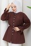 Women's Button Detailed Waist-Tie Hem-Cuff Gathered Hijab Shirt