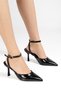Women's Buckle Pointed Toe Black Shoes - 2