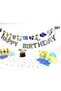 Yellow - Navy Blue - Football Themed "Happy Birthday" Text Banner - 7