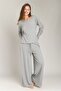 Carol Ribbed Knit Drapey Pants Pajama Bottoms - Gray Melange - 2