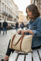 Women's Luxury Handbag Satin Material Tan Detail