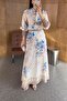 Blue Floral Patterned Shirt and Skirt Set - 4