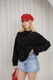Women's Black Knitwear Sweater, Red Stone Heart Detail, Crew Neck, Soft and Stylish Design - 7