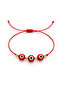 3 Glass Evil Eye Beads Detailed Gold Dorical Adjustable Red String Bracelet - Does Not Tarnish