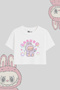 Printed White Semi Cropped T-Shirt – Oversized Cut 100% Cotton Women's T-Shirt - 4