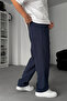 Men's Navy Blue Baggy Cut Linen Blend Muslin Trousers Breathable Thin Woven Structure - 4