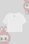 Printed White Semi Cropped T-Shirt – Oversized Cut 100% Cotton Women's T-Shirt - 5