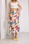 Women's Colorful Patterned Satin Midi Skirt, High Waist, A-Line, Flowy and Stylish Design