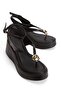 Women's Wedge Heeled Flip-Flop Sandals 6343 Black - 2