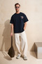 Duki Men's Crew Neck Organic Cotton Printed Oversized Navy Blue T-Shirt - 3