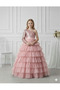 Girl's One-Shoulder Sequined Layered Tulle Detailed Pink Evening Dress, Graduation Dress