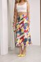 Women's Colorful Patterned Satin Midi Skirt, High Waist, A-Line, Flowy and Stylish Design - 7