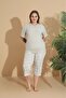 Women's Curve Plus Size Milan Fabric Capri Short Sleeve Pajama Set - 5