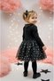 Black Long Sleeve Colorful Heart Tulle Skirted Girl's Dress - 5