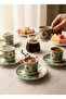 6-Person Green & Gold Detailed Luxury Porcelain Coffee Cup Set - 70 ml - 4