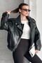 Women's Black Oversize Leather Bomber Jacket - New Season Premium Biker Leather Coat - 5