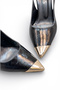 Women's Black Semi-Glossy Medium Heel Stiletto with Metal Toe Buckle New Season F135 - 6