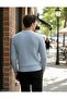 Blue - Ribbed Oversize Crew Neck Knitwear / Crew Neck Sweater - 3