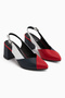Brenda Genuine Leather Red Navy Blue Women's Heeled Sandals - 5