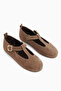 Danni Genuine Leather Mink Suede Belted Women's Ballerinas - 4