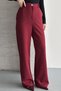 Women's Stoned High Waist Burgundy Palazzo Trousers Wide Leg Fabric Pants - 2