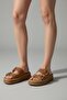 Women's Tan Leather Look Suede Double Buckle High Sole Slippers Comfortable Thick Orthopedic Sole Sandals - 4
