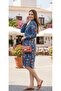 Cream Patterned Buttoned Women's Shirt Dress on Blue - 2