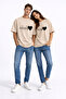 Lover's Combination Heartbeat Printed Couple T-Shirt Oversize Unisex Partner Combination Couple Set Beige