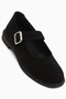 Senta Genuine Leather Black Suede Buckle Women's Casual Shoes