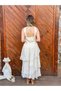 White Color Strappy Layered Long Bohemian Dress with Elastic Back - 4