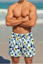 Lined White Men's Swim Shorts Elastic Lace-Up Short Length Patterned Summer Beach Shorts Ls-95612
