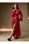 Women's Dressing Gown Double Breasted Collar and Sleeve Lace Detailed Long Plain and Elegant Dressing Gown - 5