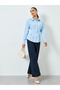 Blue Pleated Fitted Waist Long Sleeve Shirt - 2