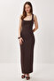 Thick Strap Slit Knitted Dress Lmc0092 Brown - 2