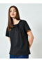 Black Asymmetric Neck Knit T-Shirt - 3