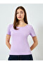 Purple Ribbed Round Neck T-Shirt - 3