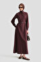 Belt Detailed Cotton Dress in Plum Color - 2