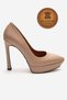 Genuine Leather Women's Nude Patent Leather Platform Heeled Shoes Pointed Toe Evening Dress Shoes Sienaderi