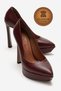 Genuine Leather Women's Burgundy Leather Platform Heeled Shoes Pointed Toe Evening Dress Shoes Sienaderi - 2