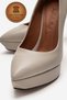 Genuine Leather Women's Beige Leather Platform Heeled Shoes Pointed Toe Evening Dress Shoes Sienaderi - 4