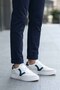 White Men's Sneakers - Navy Blue V Logo Suede Paneled Casual Shoes-V2 - 2