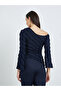 Dark Blue Textured One-Shoulder Top - 5