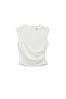 Crepe Scuba Fabric Slim Fit Crew Neck Sleeveless Blouse with Drape Detail - 2