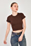 Women's Crew Neck Ribbed Bodysuit - Bitter Brown