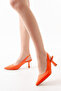 Women's Orange Satin Open-Back Elastic Pointed Heeled Shoes