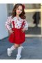 Girl's Red Salopet, Gilet and Ruffle Collar Floral Shirt Set with Buckle Gift - 4