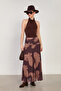 Women's wave pattern draped waist tulle skirt - coffee - 3