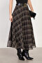 Women's Plaid Belted Chiffon Skirt - Black - 2