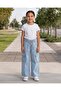 Girls Light Wash Rhinestone Wide Leg Cargo Jeans - 2
